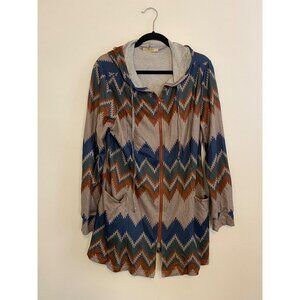 Chevron Hooded Zip-Up Lightweight Knit Jacket By Miusey Size XL